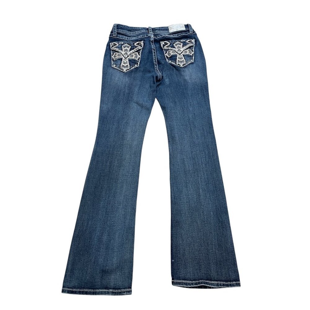 Grace in LA Cross Embroidered Bling Blue Denim Western Bootcut Jeans size 30